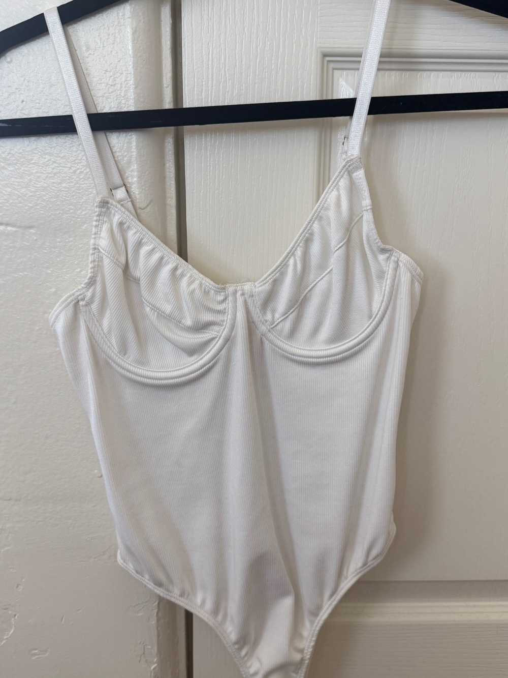 Ribbed White Underwire Bodysuit with Adjustable Straps